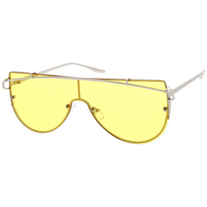 Rimless Metal Crossbar Shield Sunglasses